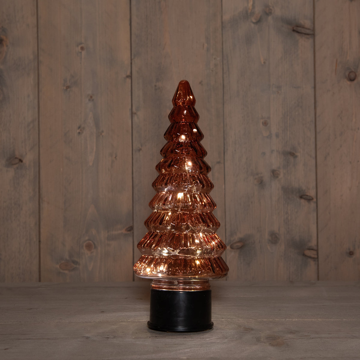 kerstboompje glas draaiend  20led 3xaa batterij met timer 13xh35cm bordeaux