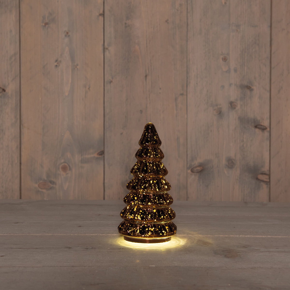 kerstboompje glas 10led 3xaaa batterij met timer 9.5xh18.5cm metallic brons