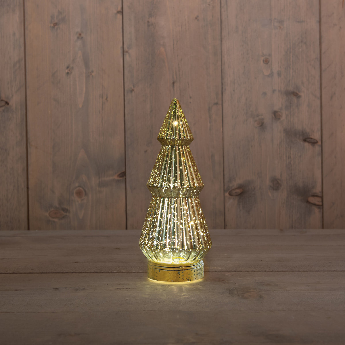 kerstboompje glas 10led op batterij met timer 23.5x10cm metallic goud