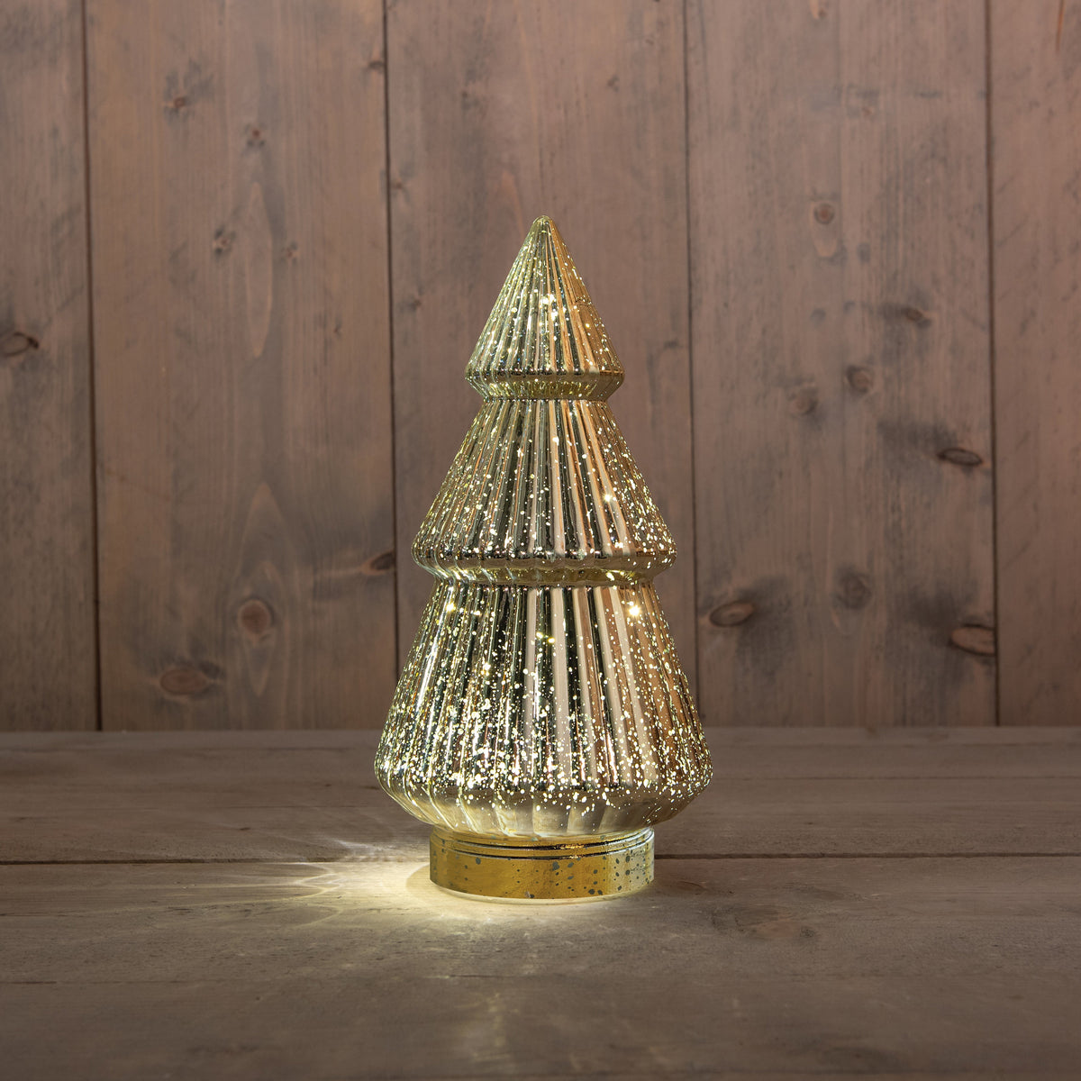 kerstboompje glas 10led op batterij met timer 28.5x15cm metallic goud