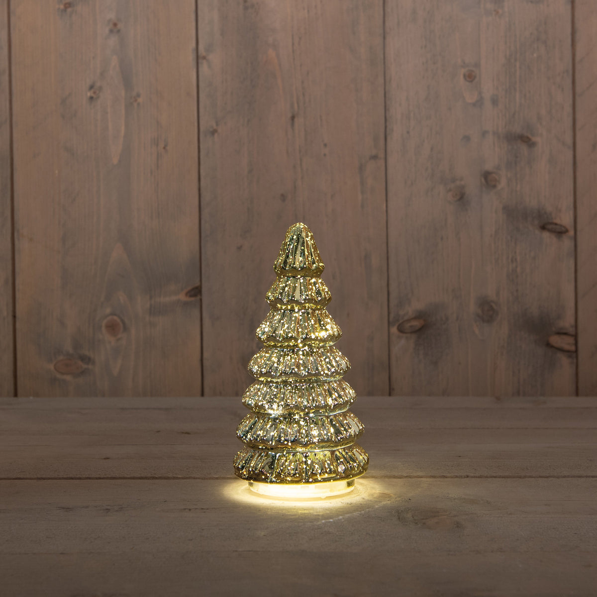 kerstboompje glas 10led op batterij met timer 18.5x9.5cm metallic goud