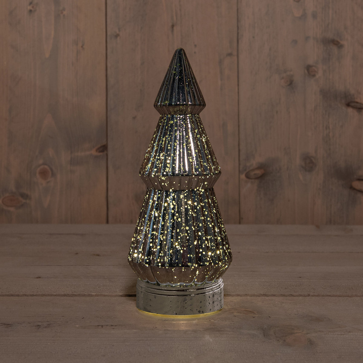 kerstboompje glas 10led op batterij met timer 23.5x10.5cm metallic antraciet