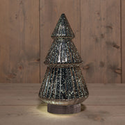 kerstboompje glas 10led op batterij met timer 28.5x15cm metallic antraciet