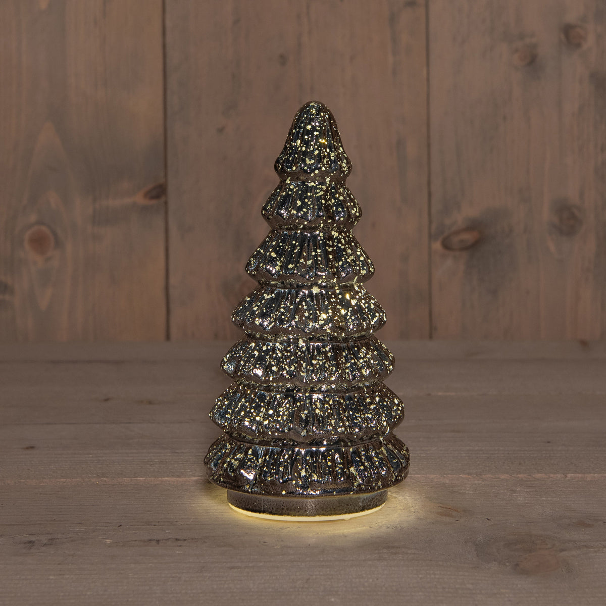 kerstboompje glas 10led op batterij met timer 18.5x9.5cm metallic antraciet