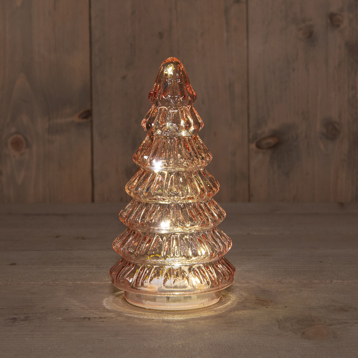 kerstboompje glas 10led op batterij met timer 18.5x9.5cm roze