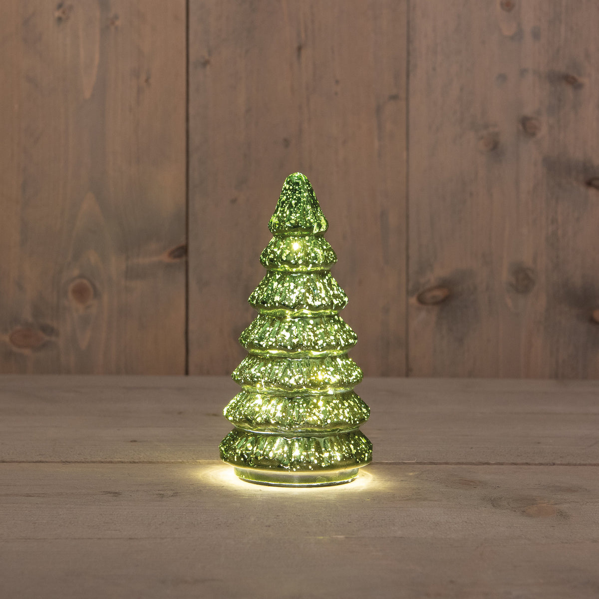 kerstboompje glas 10led 3xaaa batterij met timer 9,5x18,5cm metallic groen