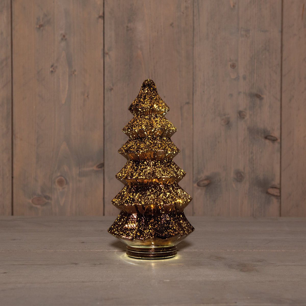 kerstboompje glas 10led 3xaaa batterij met timer 13,5x26cm metallic brons