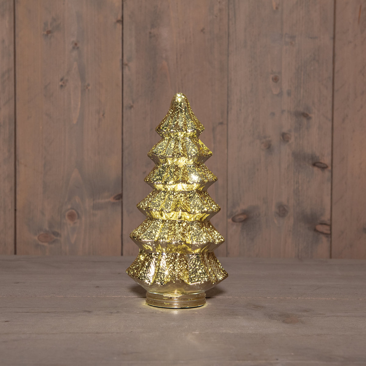kerstboompje glas 10led 3xaaa batterij met timer 13,5x26cm metallic goud