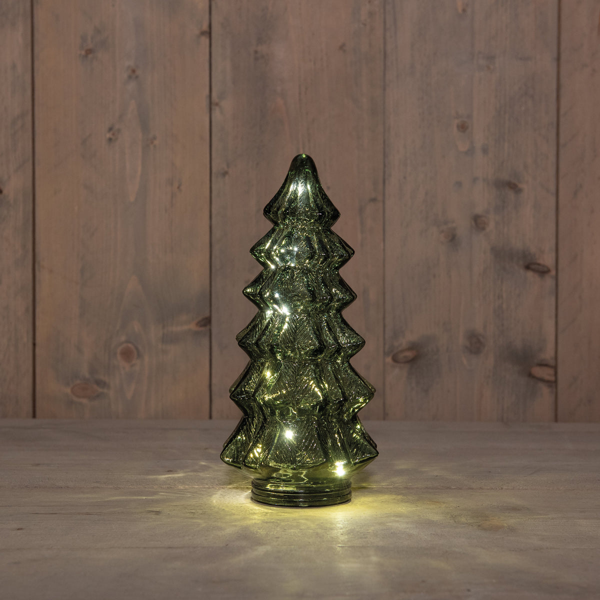 kerstboompje glas 10led 3xaaa batterij met timer 13,5x26cm groen
