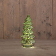 kerstboompje glas 10led 3xaaa batterij met timer 13,5x26cm metallic groen