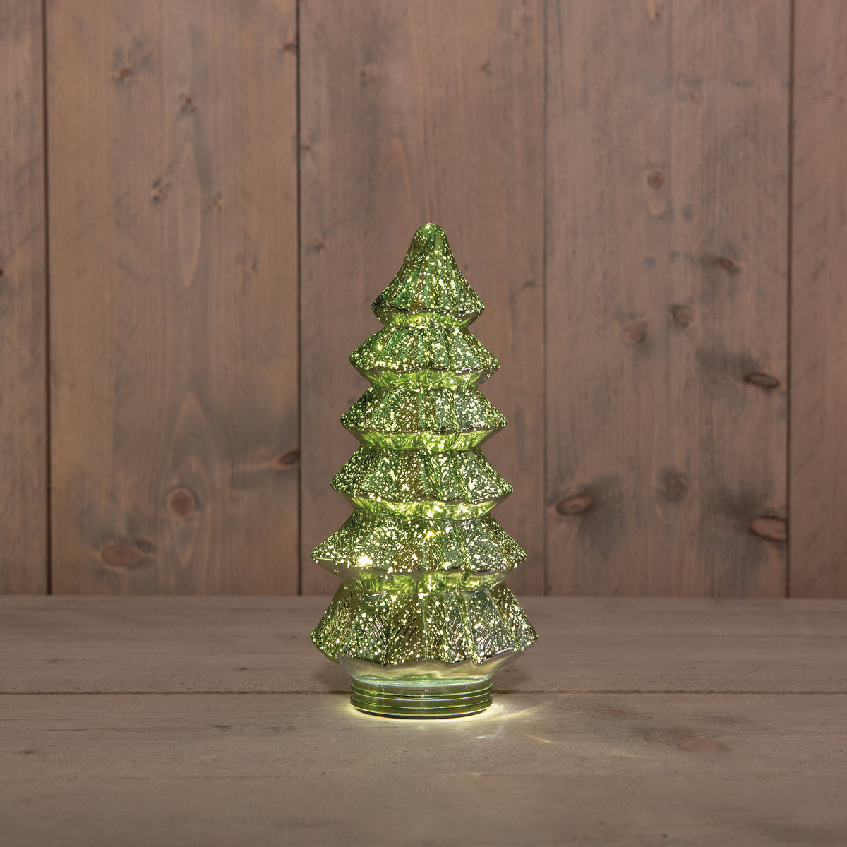 kerstboompje glas 10led 3xaaa batterij met timer 13,5x26cm metallic groen