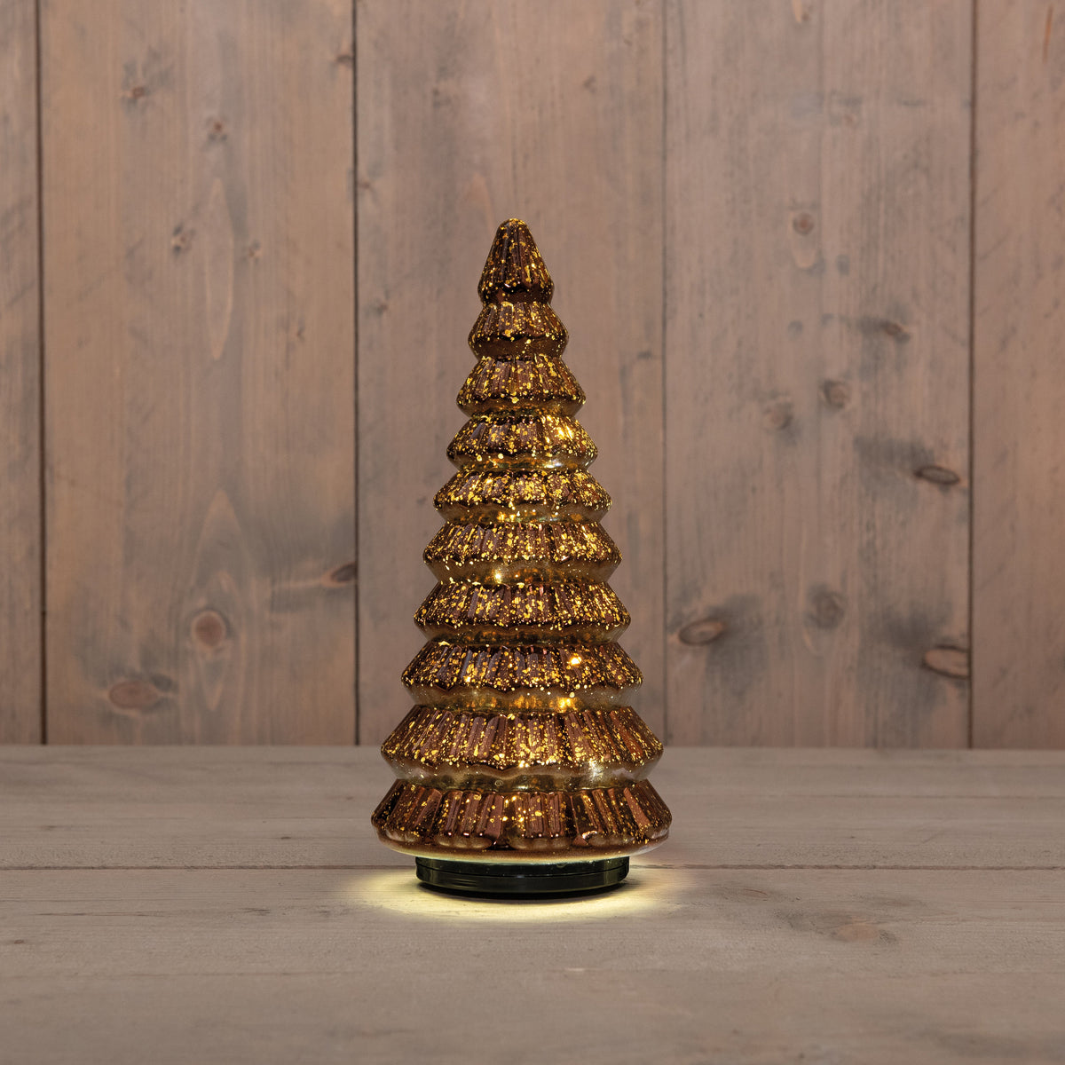 kerstboompje glas draaiend  20led 3xaa batterij met timer en usb aansluiting 13,3x30cm metallic brons