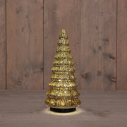 kerstboompje glas draaiend  20led 3xaa batterij met timer en usb aansluiting 13,3x30cm metallic goud