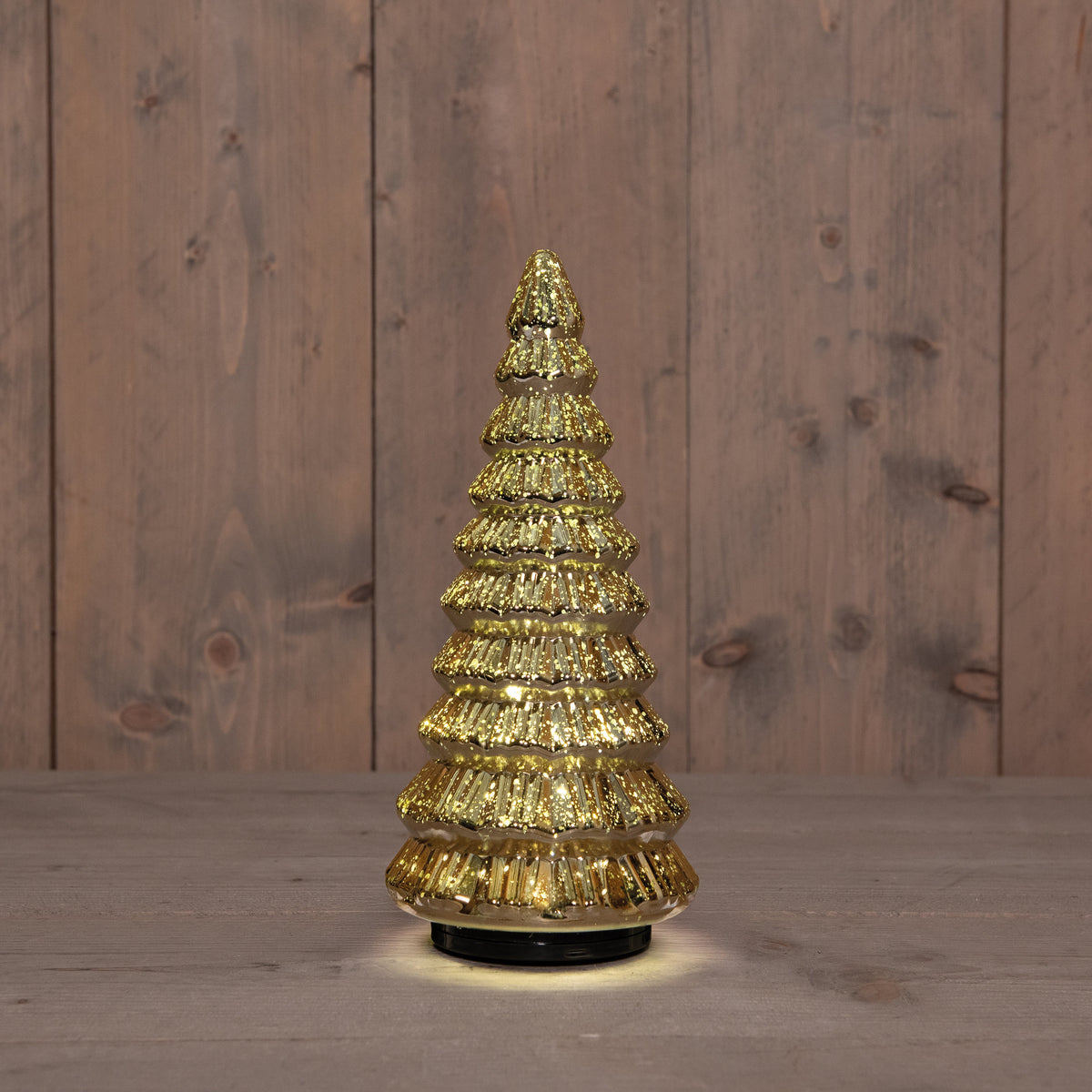 kerstboompje glas draaiend  20led 3xaa batterij met timer en usb aansluiting 13,3x30cm metallic goud
