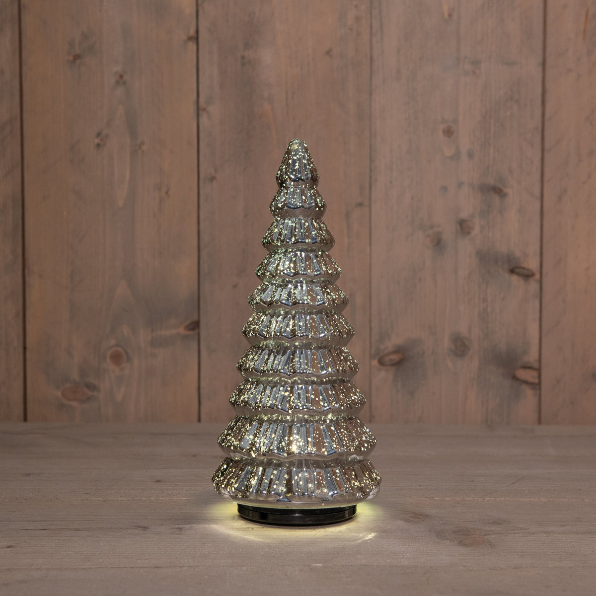 kerstboompje glas draaiend  20led 3xaa batterij met timer en usb aansluiting 13,3x30cm metallic antraciet