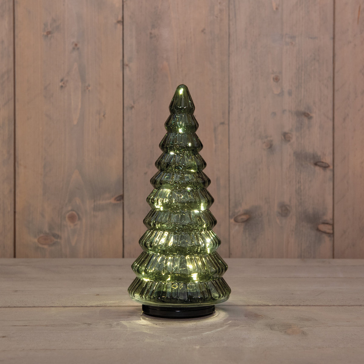 kerstboompje glas draaiend  20led 3xaa batterij met timer en usb aansluiting 13,3x30cm groen