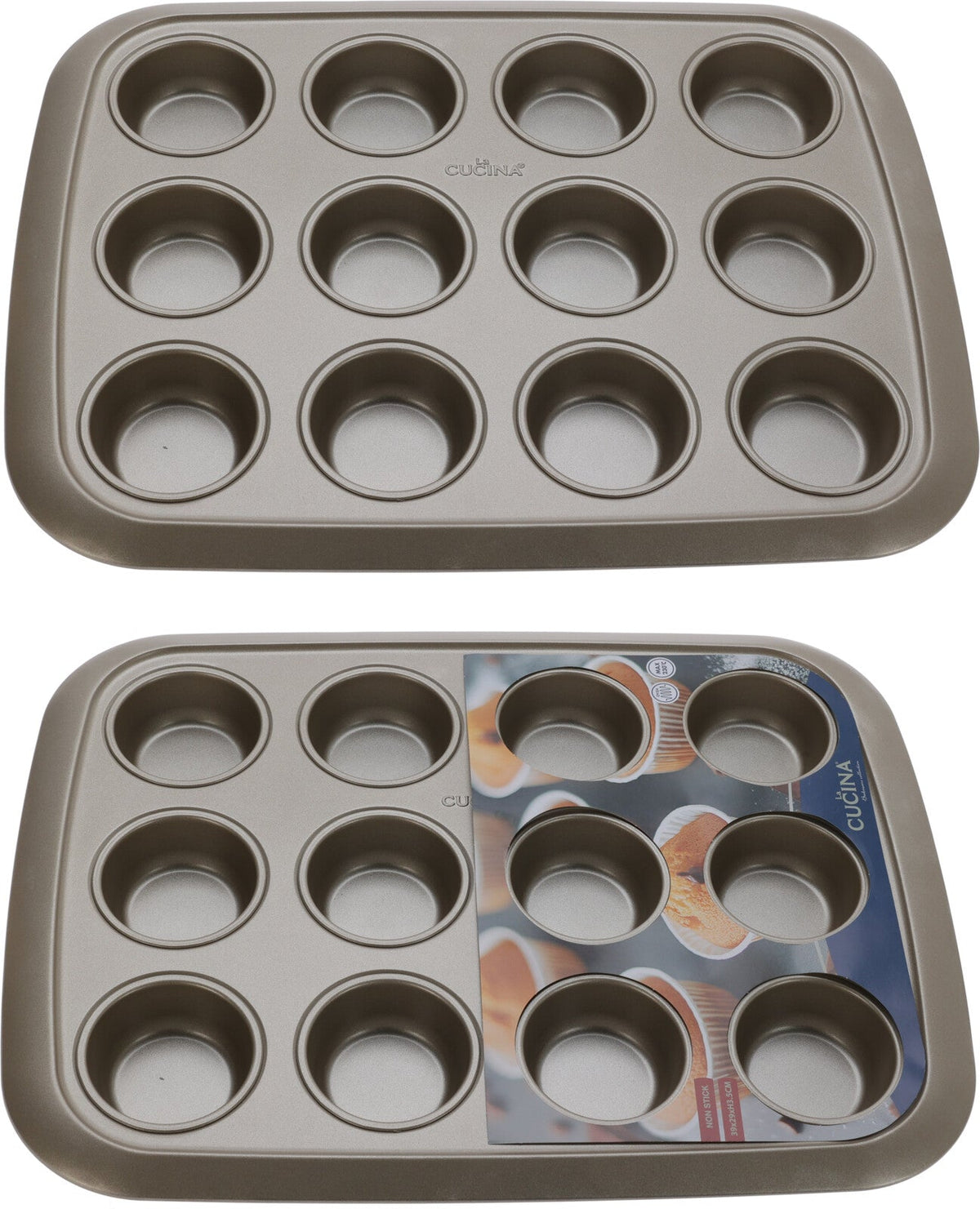 muffin pan staal 12 muffins 39.6x29,7x3,5cm goud kl