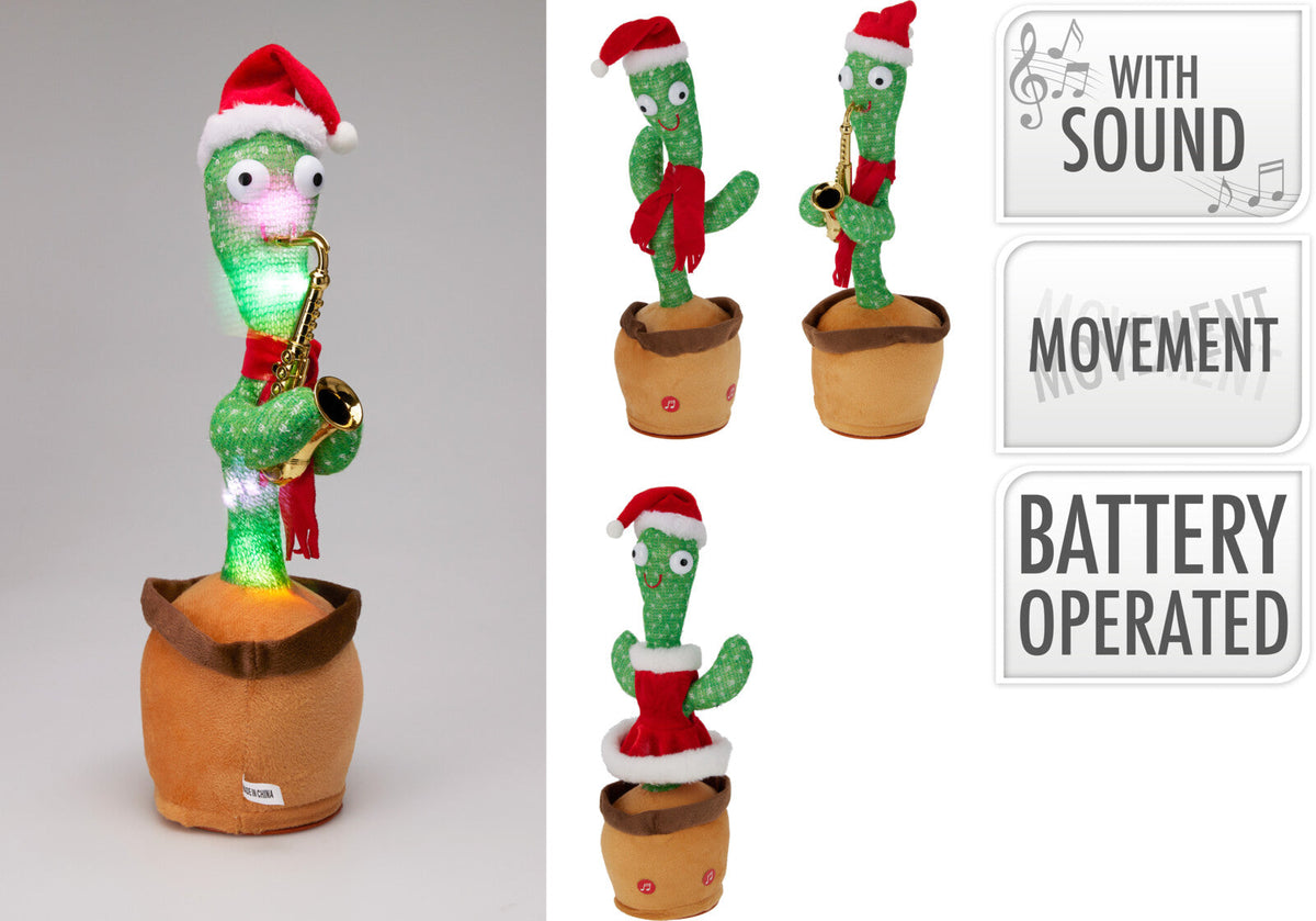 kerst cactus beweging en geluid 35cm 3ass designs