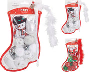 kattenspeelgoed 12sts in pe kerstsok 2ass