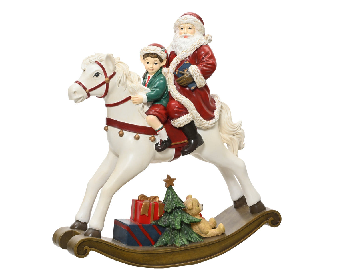 hobbelpaard polyresin santa-boy rood/kleur(en) l.32.4cm x w.10cm x h.34.6cm