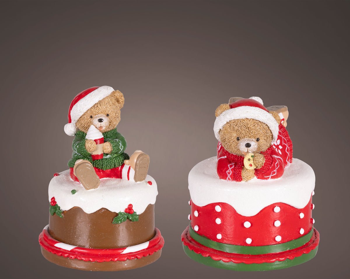 muziekdoos polyresin round bear 2ass assortie l.10.5cm x w.11cm x h.15.5cm