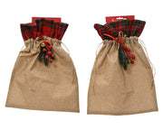 giftbag polyester with satin bow, foam berries, pe branch, pincone 2ass assortie l.5cm x w.30cm x h.40cm