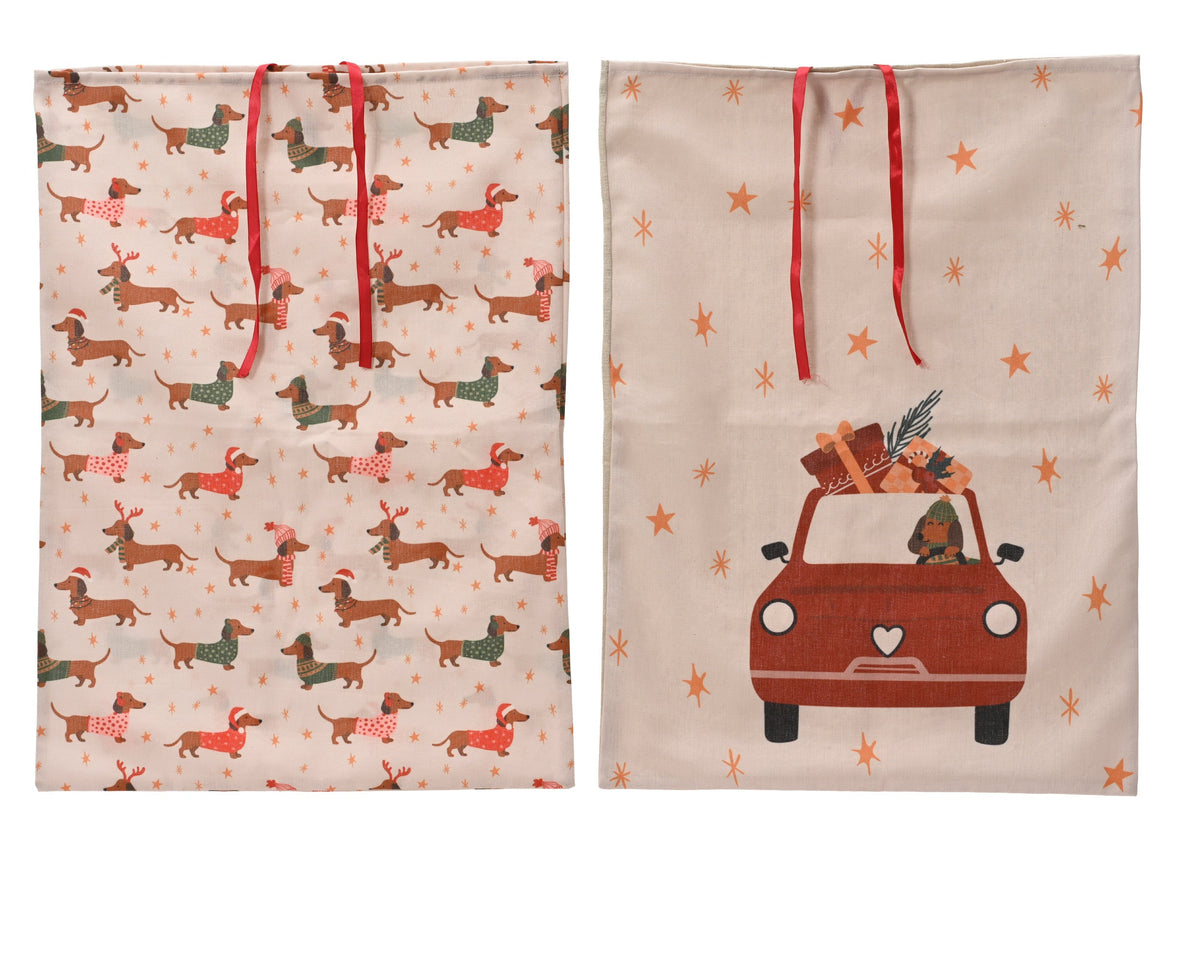giftbag polyester katoen printing bow print 2ass off-white/kleur(en) l.58cm x w.42cm x h.1cm