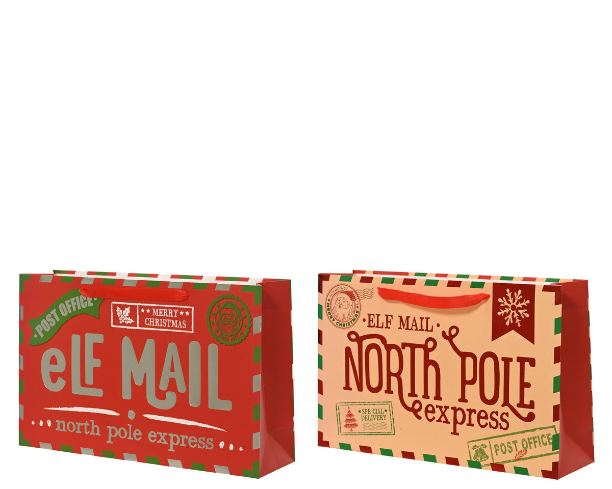 giftbag papier foil elf mail 2ass fsc mix credit assortie l.38cm x w.10cm x h.24cm