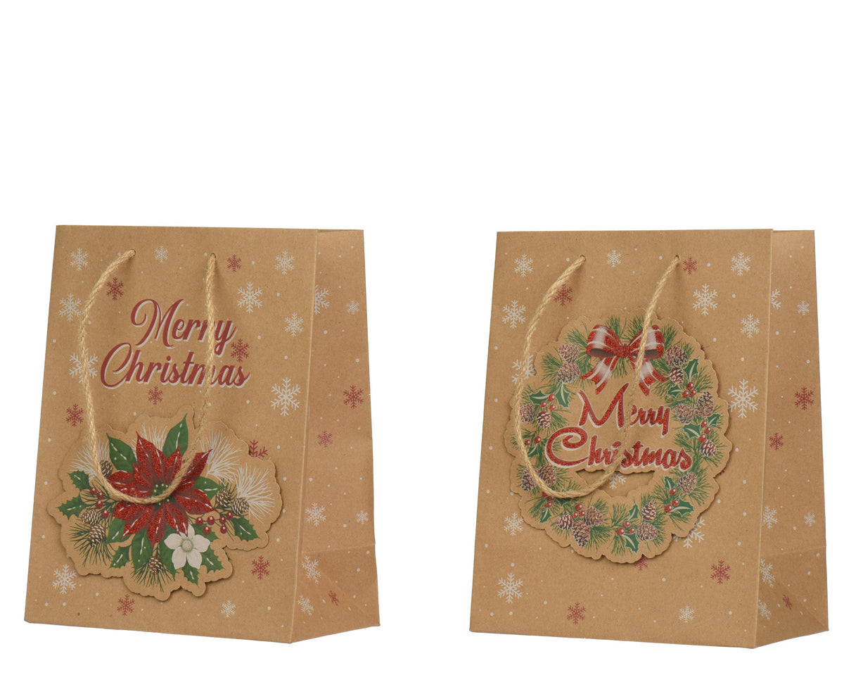 giftbag pakpapier glitter 3d 2ass fsc recycled bruin/kleur(en) l.26cm x w.12cm x h.32cm