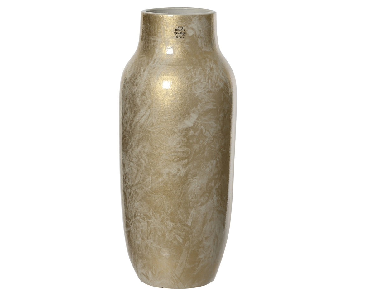 vaas terracotta glazed wit goud d.24cm x h.60cm