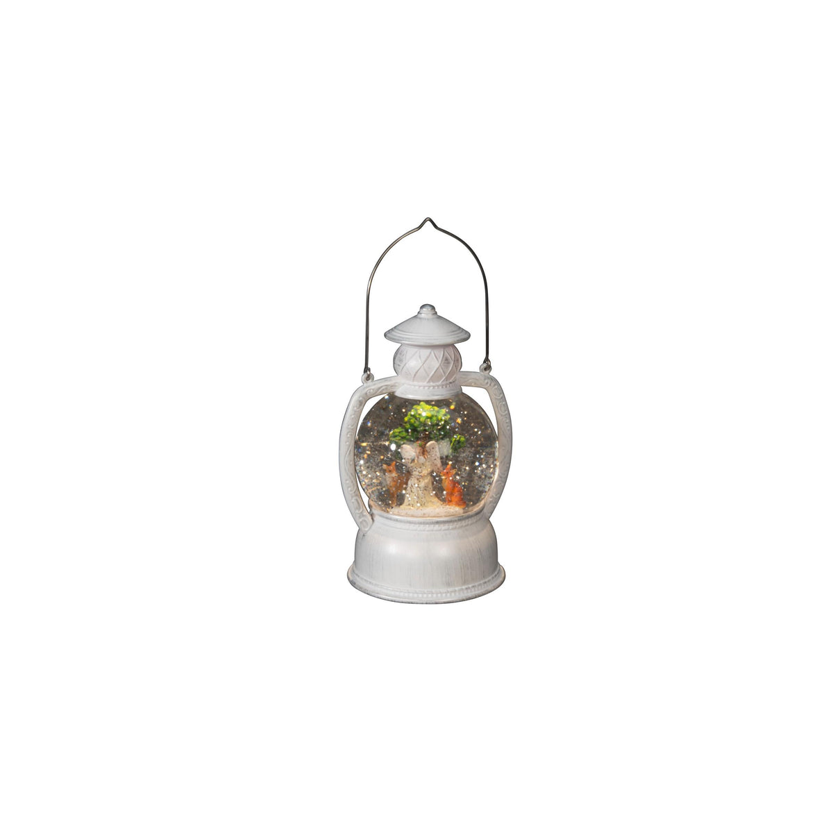 led sneeuwlantaarn rond engel met kerstboom, antiekwit, 25x13.5cm, 1l warmwit, watergevuld, on/off/5u timer, op usb kabel of batterij, op batterij 3x aa 1.5v (excl.), voor binnen