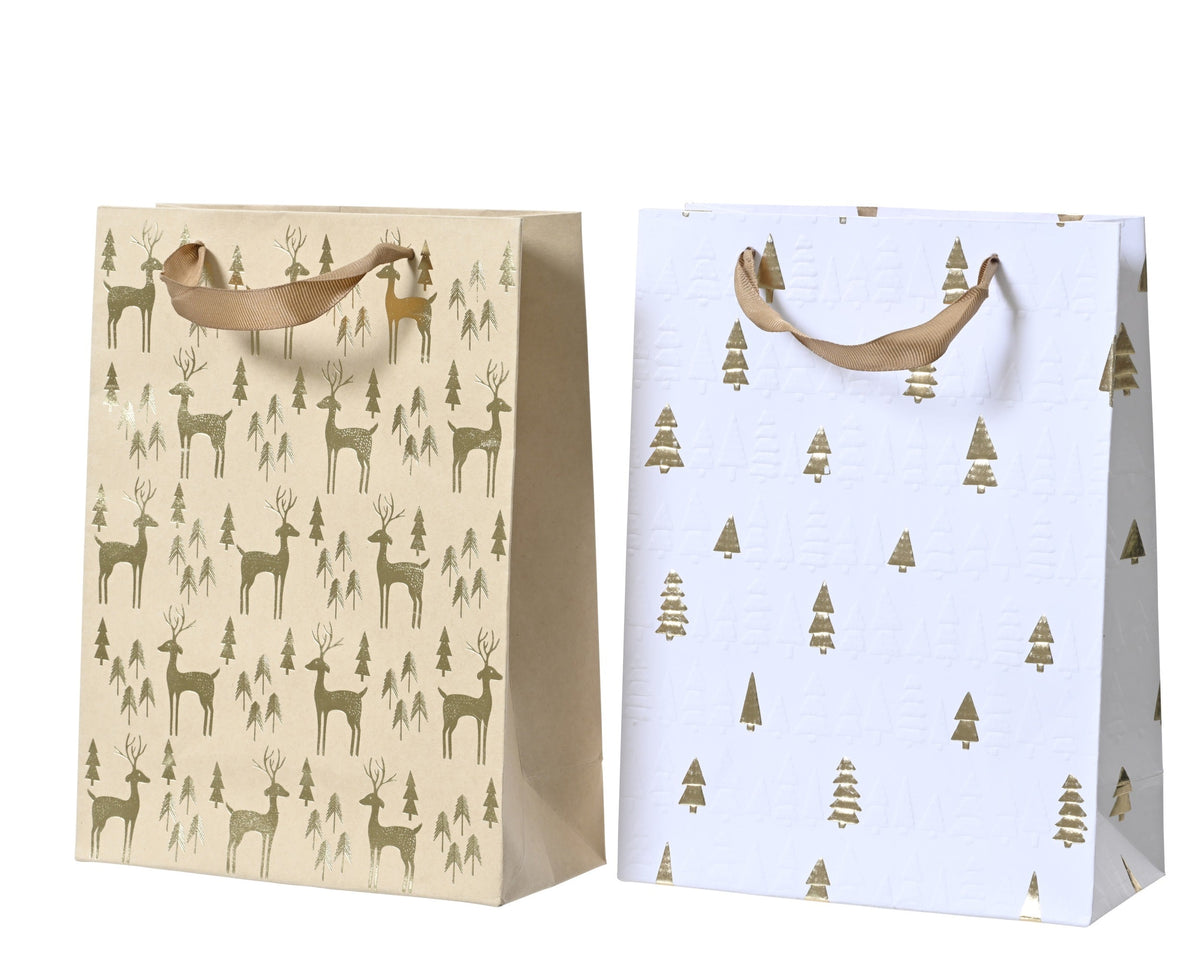 giftbag papier gold foil trees and deers 2ass fsc 100% assortie l.26cm x w.10cm x h.32cm