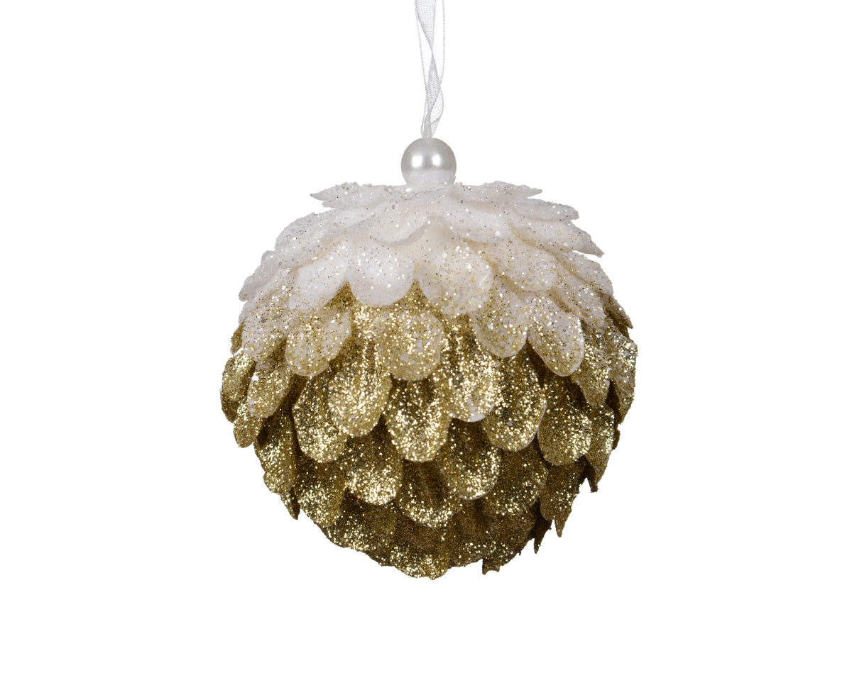 kerstbal foam leaves goud d.8cm