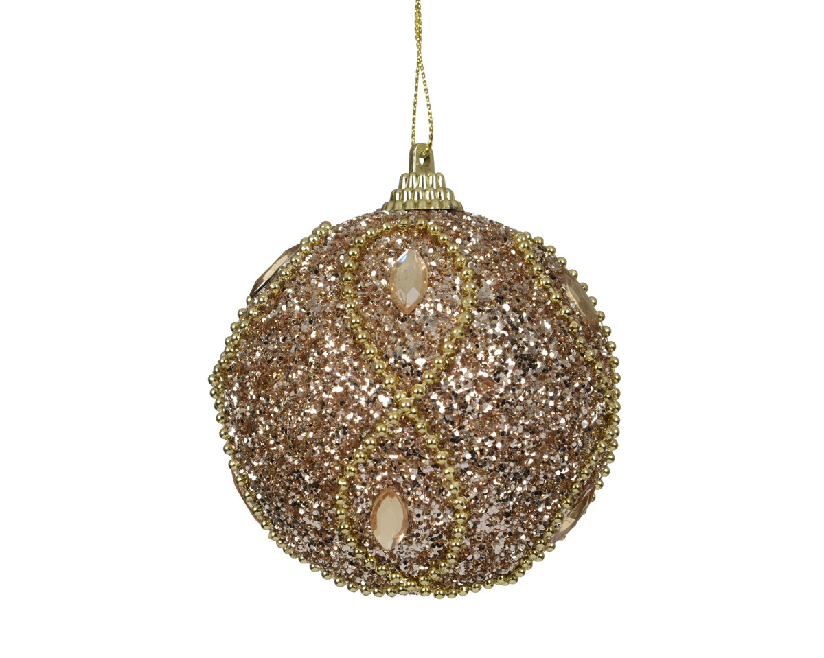 kerstbal foam glitter beads champagne d.8cm