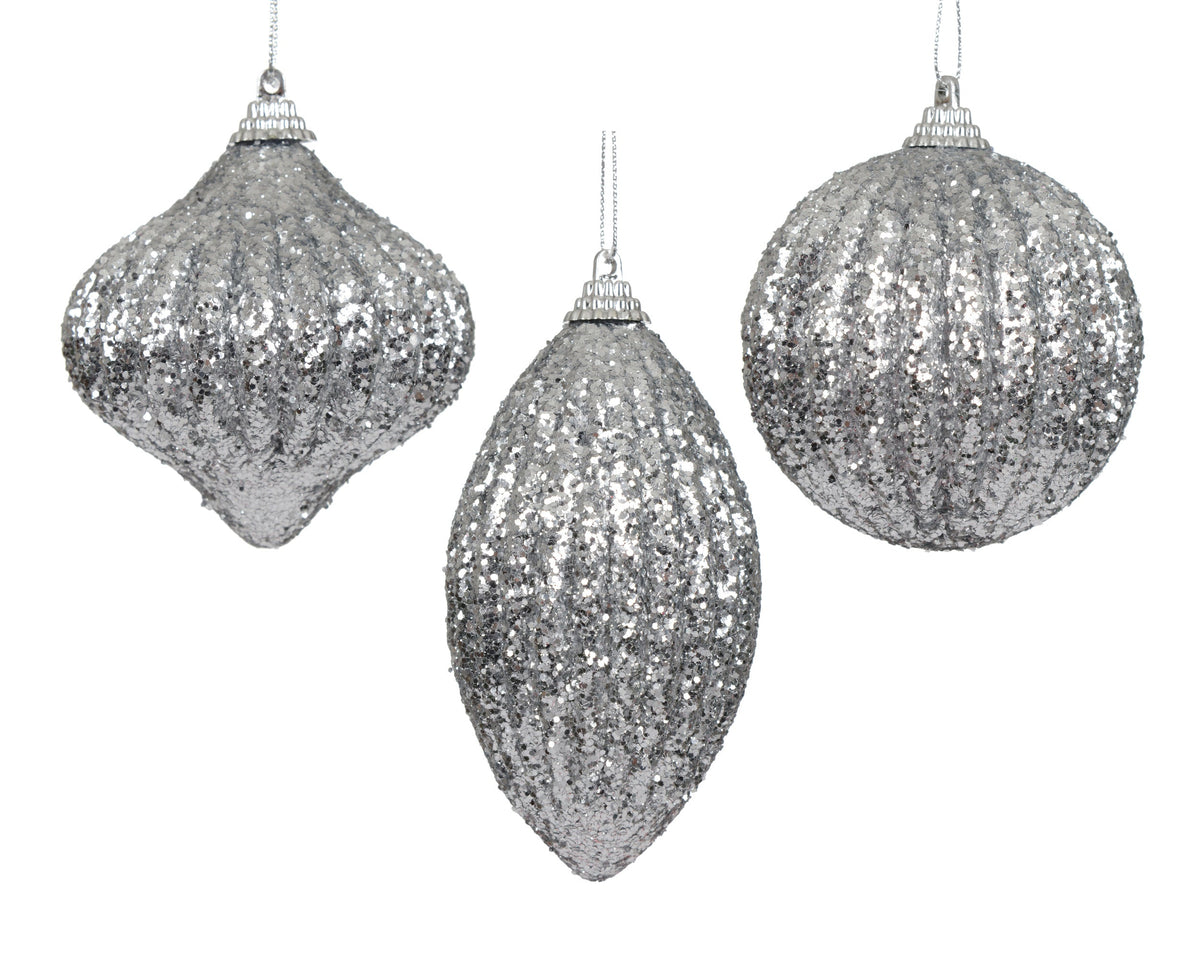 kerstbal foam glitter 3ass zilver d.8cm