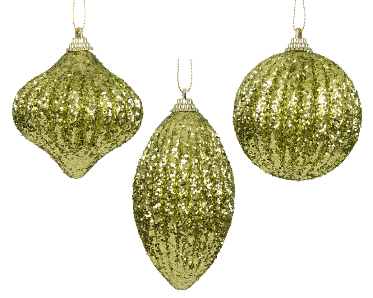kerstbal foam glitter 3ass warm pistache d.8cm