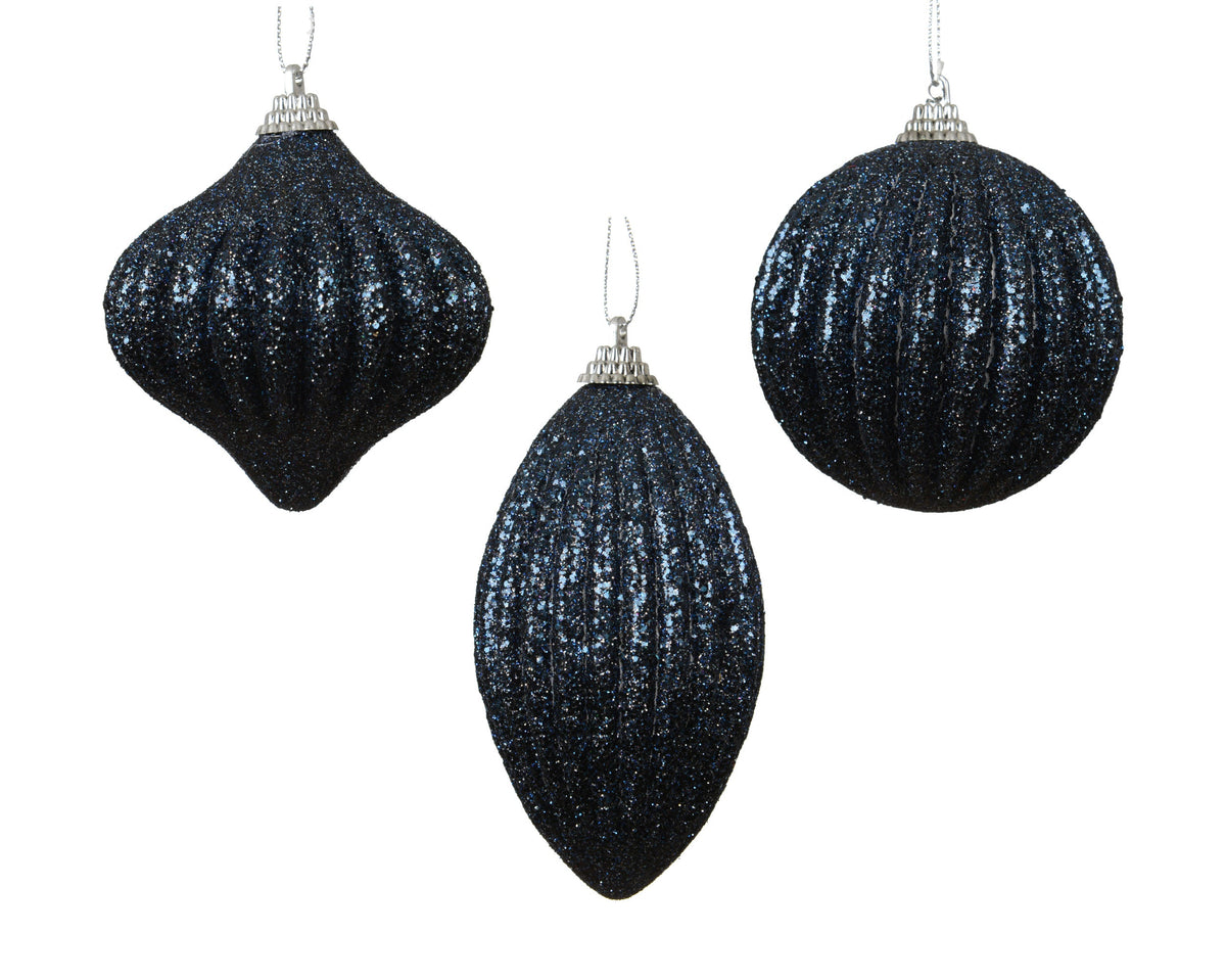 kerstbal foam glitter 3ass nachtblauw d.8cm