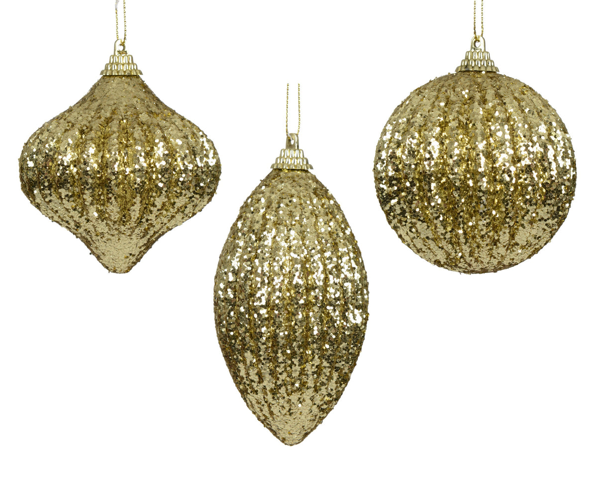 kerstbal foam glitter 3ass licht goud d.8cm