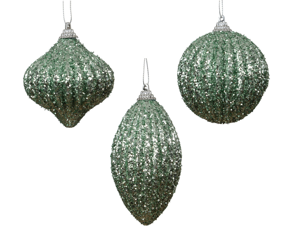 kerstbal foam glitter 3ass mintgroen d.8cm