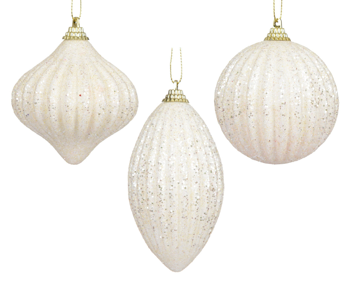 kerstbal foam glitter 3ass wolwit d.8cm