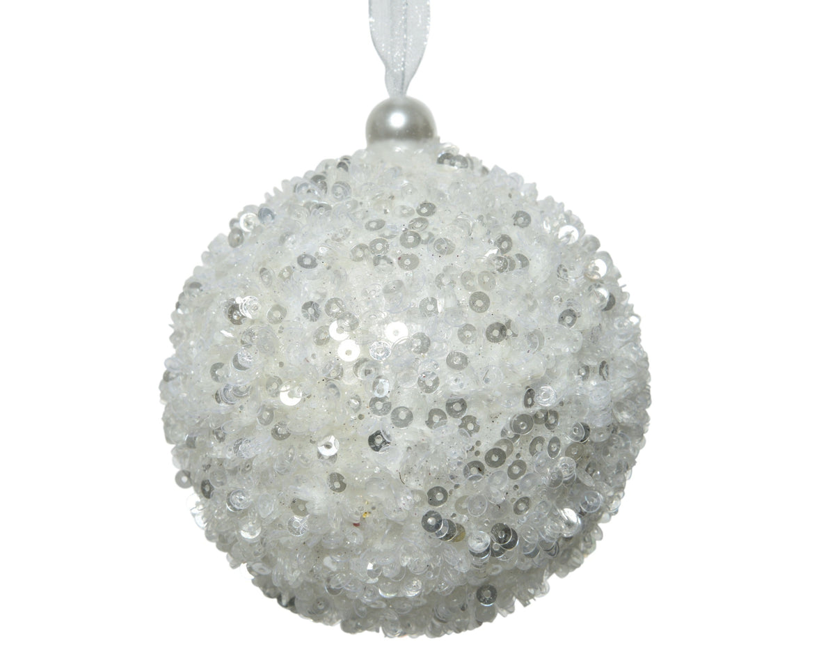 kerstbal foam sequins winterwit d.8cm