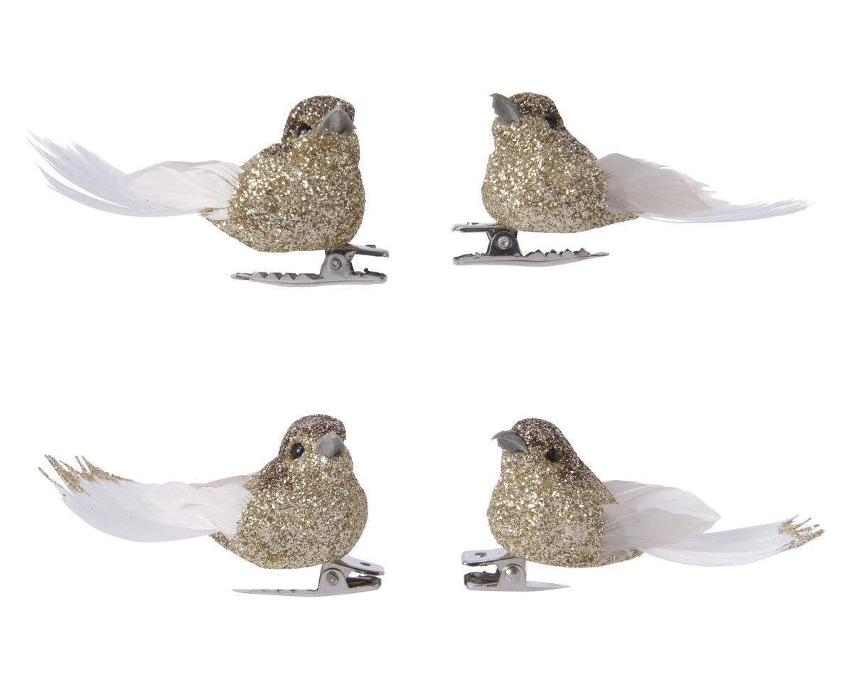vogel foam glitters feathers op clip goud l.2cm x w.5cm x h.2.5cm
