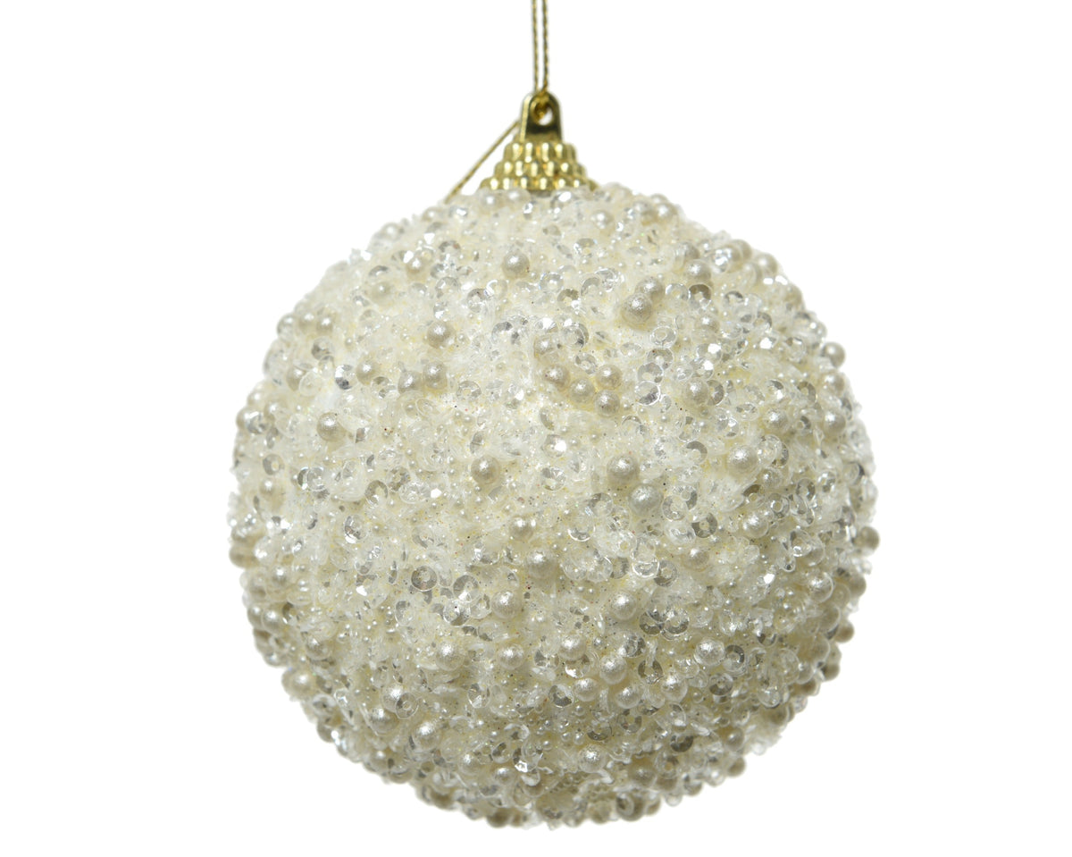 kerstbal foam glitter, white dots wolwit d.8cm