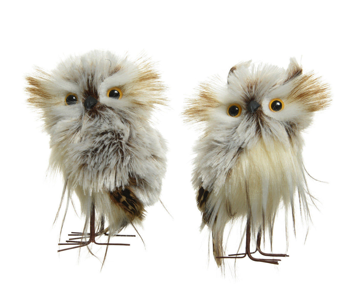 uil polyester feathers, glitter, snow 2ass bruin/kleur(en) l.6cm x w.7cm x h.12cm