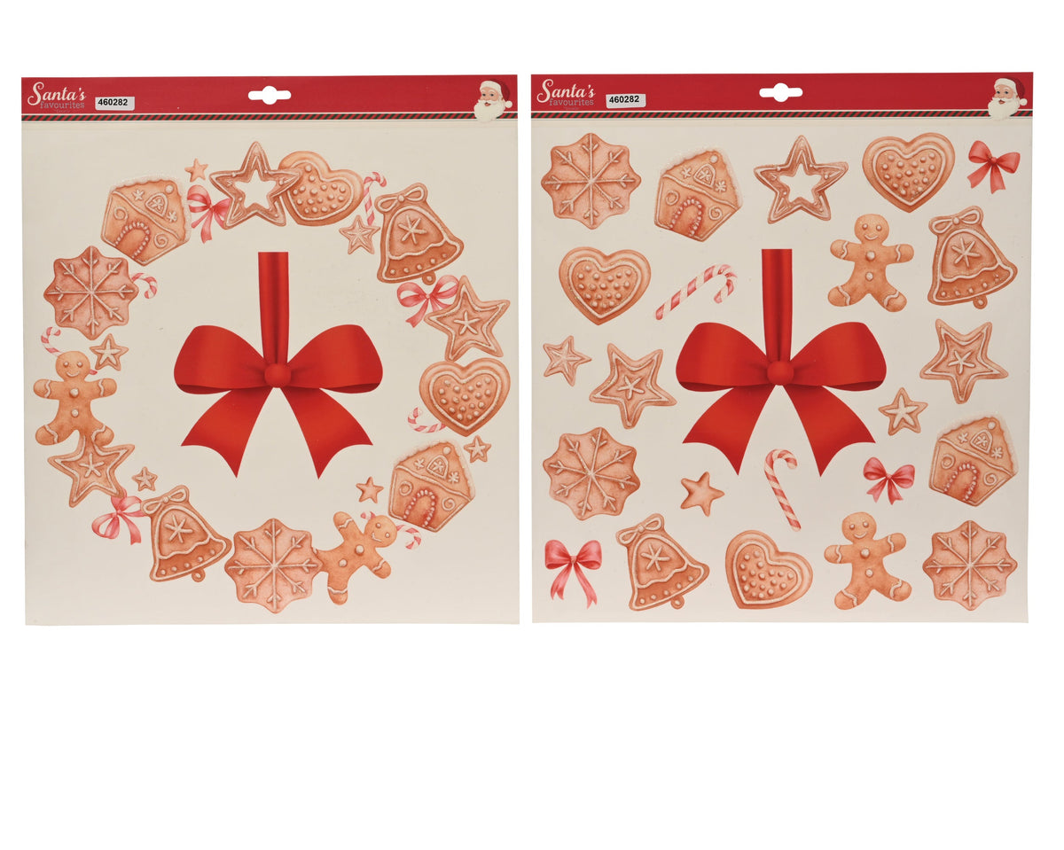 raamdecoratie pvc glitter gingerbread 2ass bruin/kleur(en) l.38cm x w.0.1cm x h.42cm