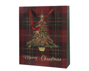 giftbag papier rectangle glitter check-xmas tree fsc 100% rood/kleur(en) l.18cm x w.8cm x h.24cm