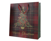 giftbag papier rectangle glitter check-xmas tree fsc 100% rood/kleur(en) l.30cm x w.12cm x h.42cm