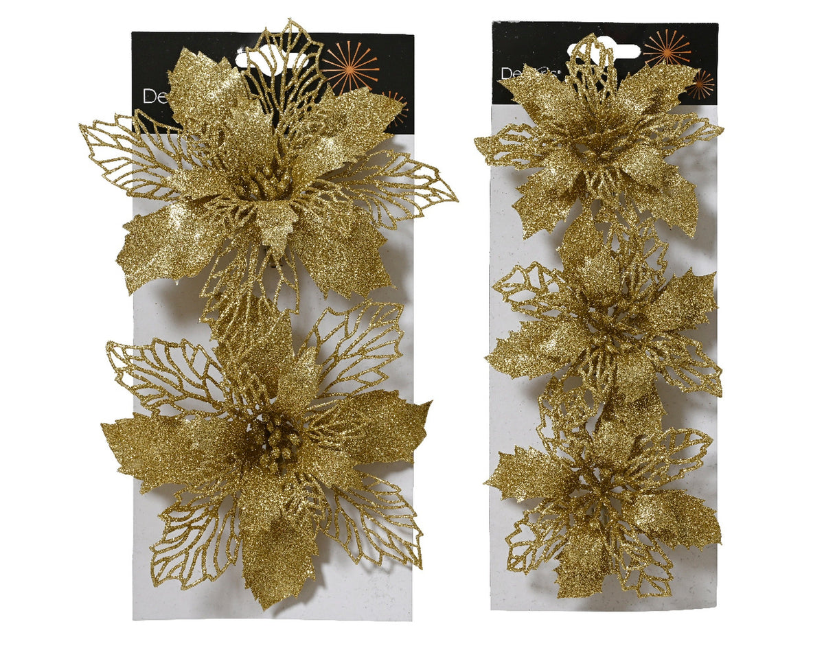 poinsettia op clip plastic 2ass goud l.2cm x w.13cm x h.13cm