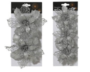 poinsettia op clip plastic 2ass zilver l.2cm x w.13cm x h.13cm