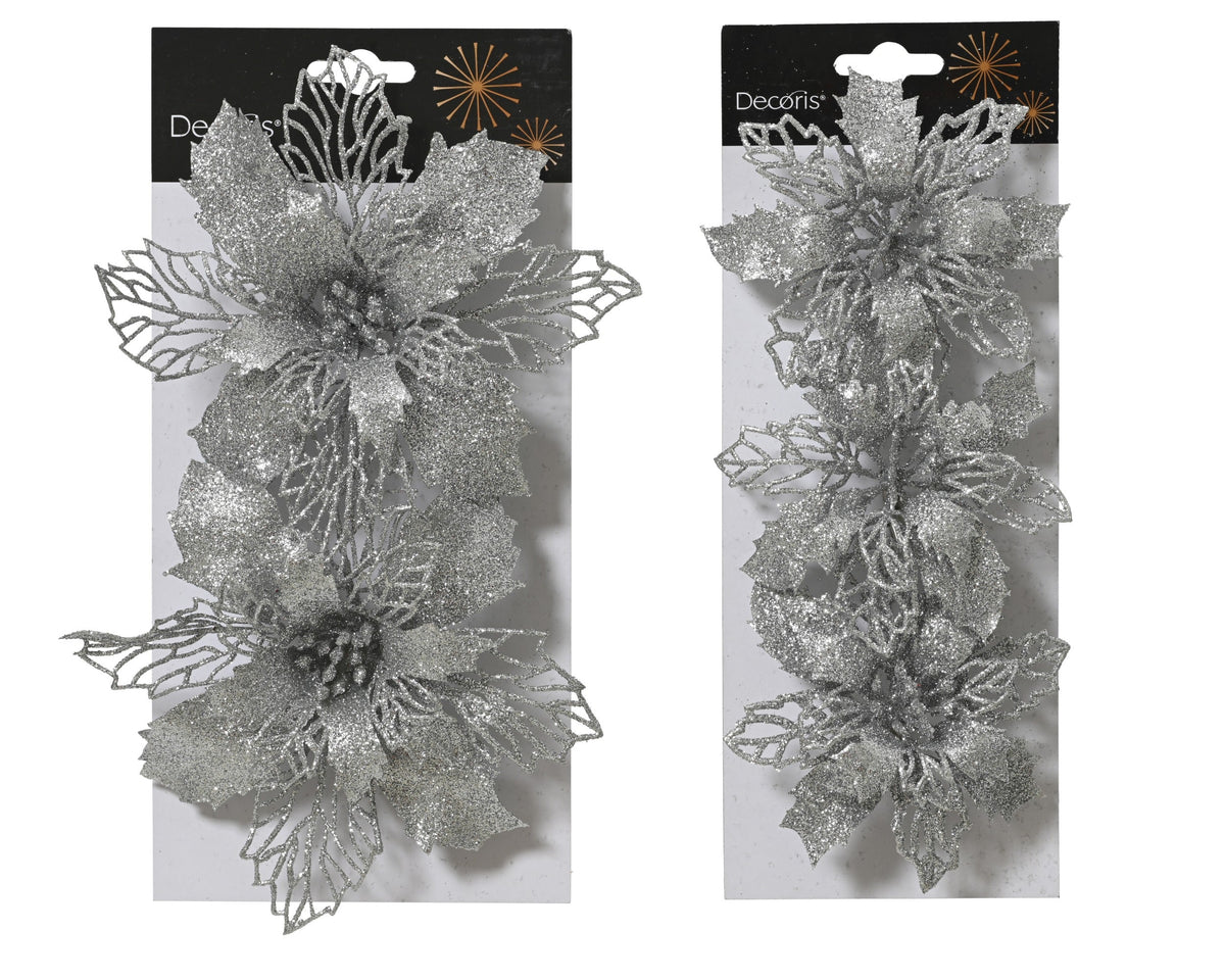poinsettia op clip plastic 2ass zilver l.2cm x w.13cm x h.13cm